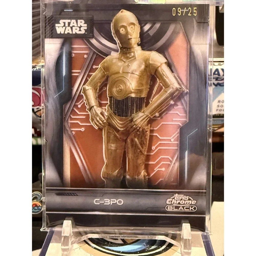 Topps Star Wars Smugglers Outpost Chrome Black C-3PO Orange /25 Droid Shadowbox